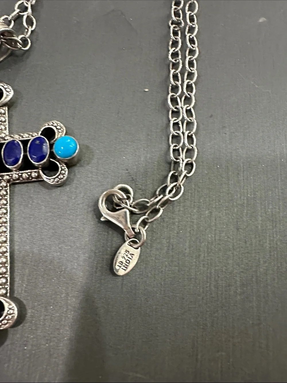 Nicky Butler Silver Cross Necklace with lapis Turquoise and Labordorite.